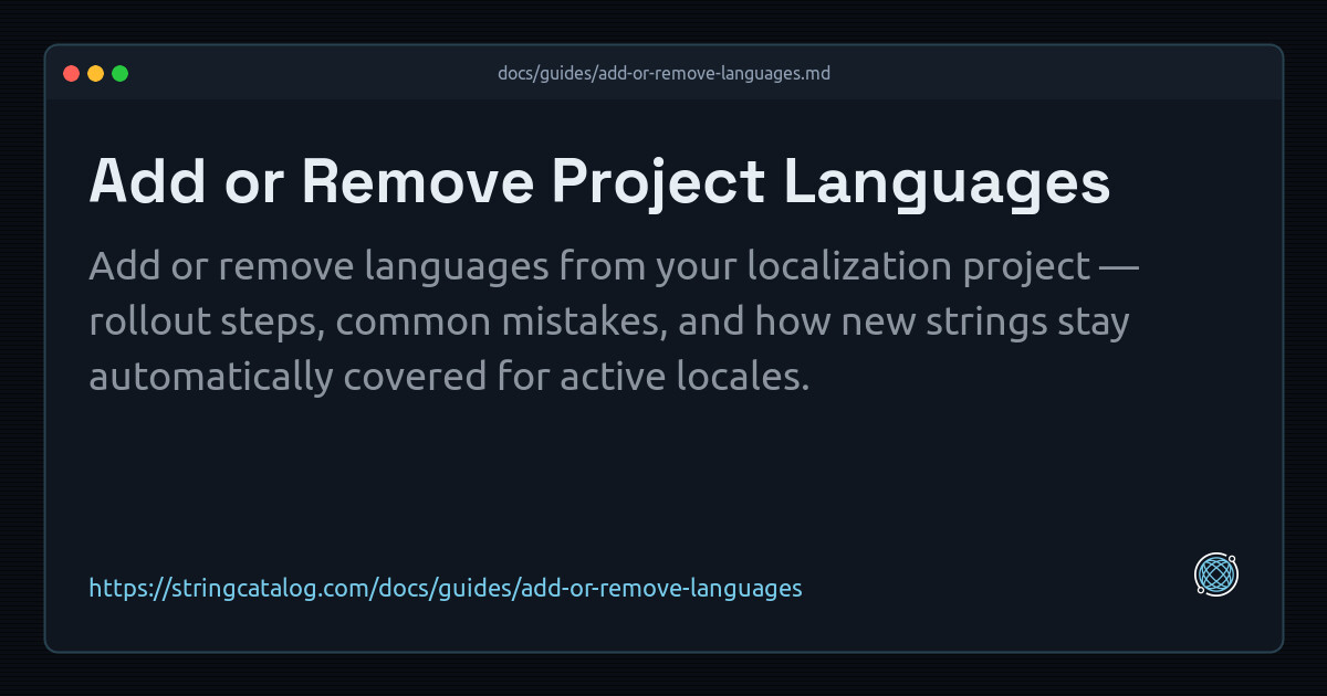 Add or Remove Project Languages | String Catalog Docs