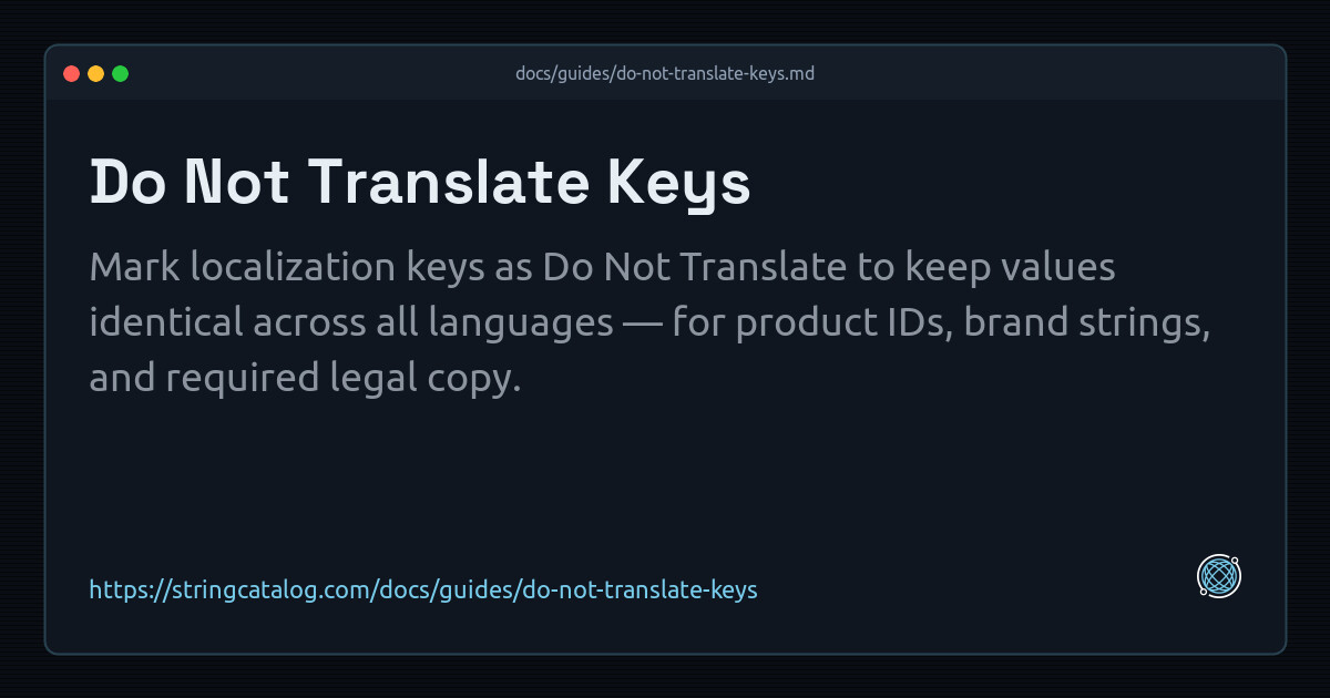 Do Not Translate Keys | String Catalog Docs